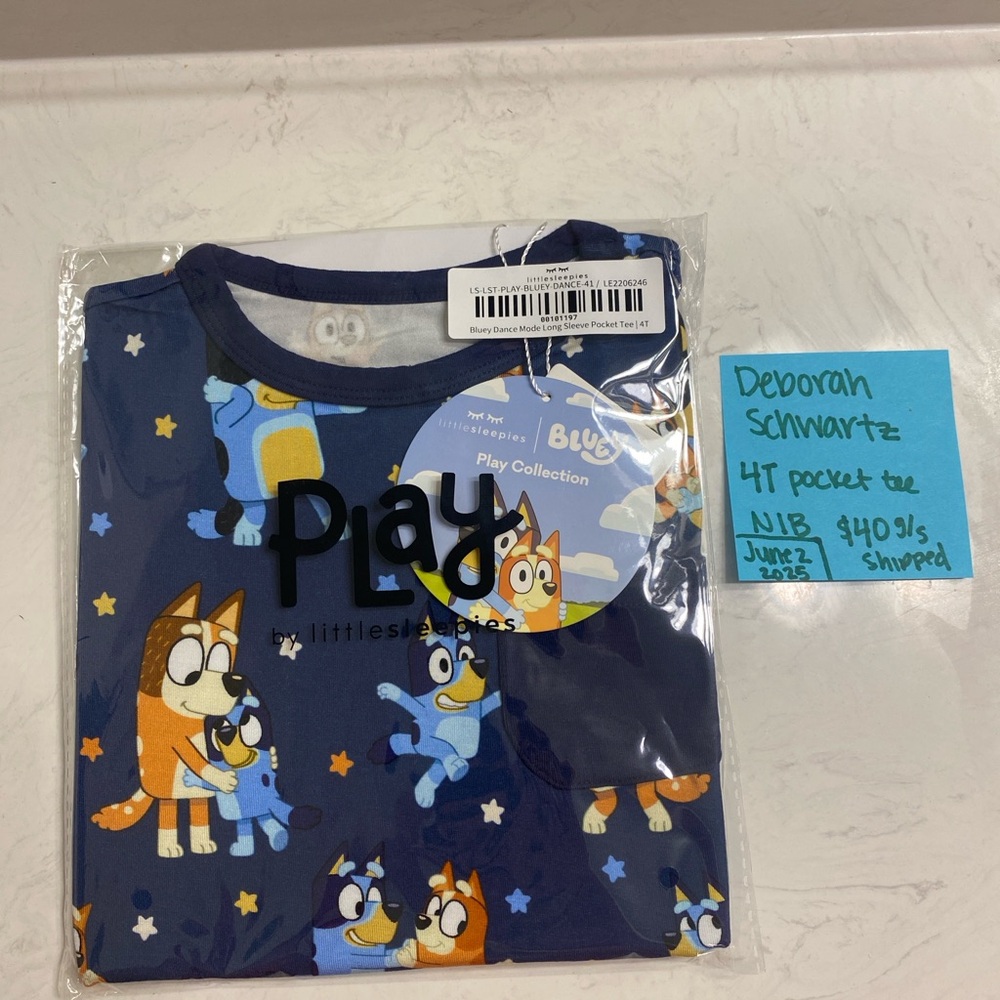 NIB Little Sleepies Bluey Dance Long Sleeve Pocket Tee